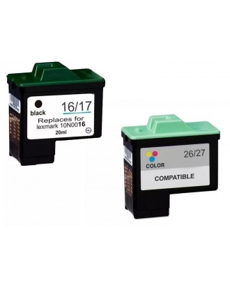 KIT CARTUCHOS DE TINTA COMPATÍVEIS LEXMARK 16 / 17 + 26 / 27 PRETO + COLOR | MICROJET